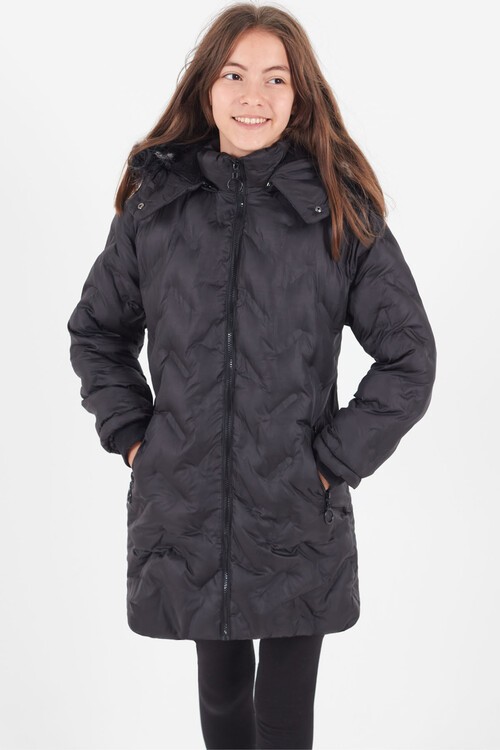 Kız Çocuk Mont Baskılı Kapüşonlu Şişme Mont 14531