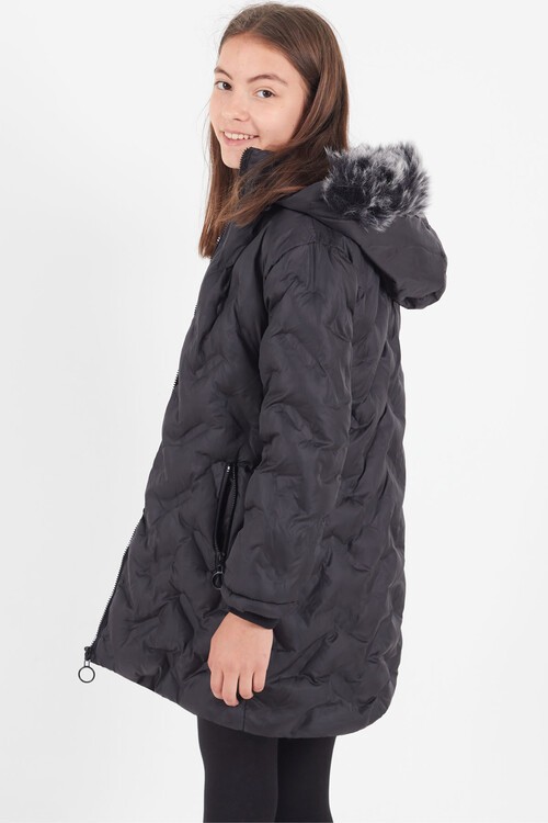 Kız Çocuk Mont Baskılı Kapüşonlu Şişme Mont 14531