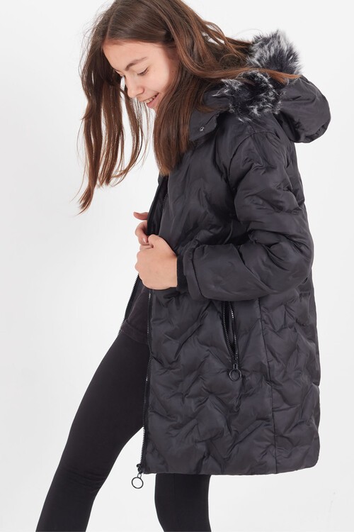 Kız Çocuk Mont Baskılı Kapüşonlu Şişme Mont 14531