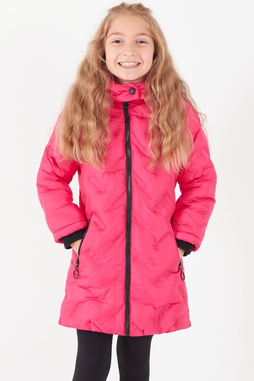 Kız Çocuk Mont Baskılı Kapüşonlu Şişme Mont 14531