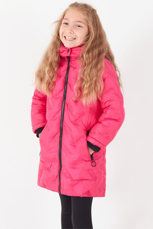 Kız Çocuk Mont Baskılı Kapüşonlu Şişme Mont 14531