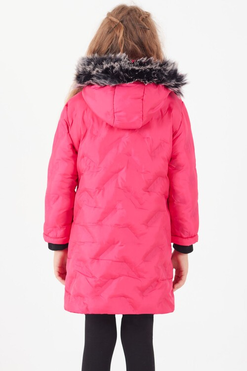 Kız Çocuk Mont Baskılı Kapüşonlu Şişme Mont 14531