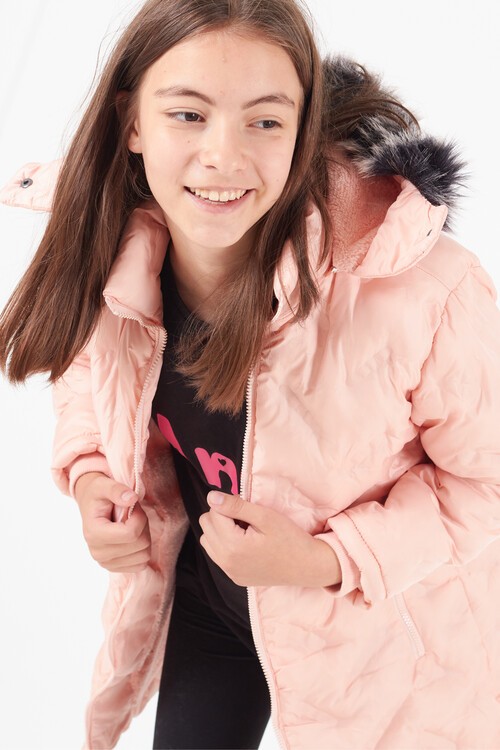 Kız Çocuk Mont Baskılı Kapüşonlu Şişme Mont 14531