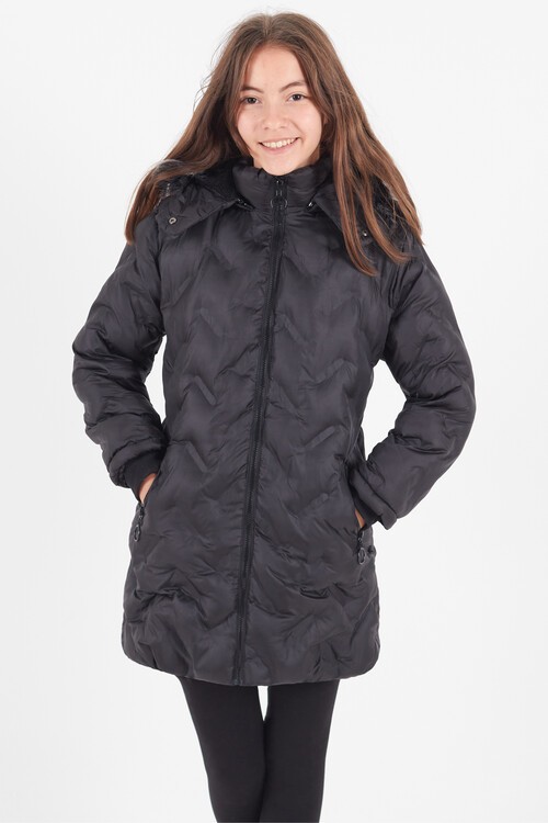 Kız Çocuk Mont Baskılı Kapüşonlu Şişme Mont 14531