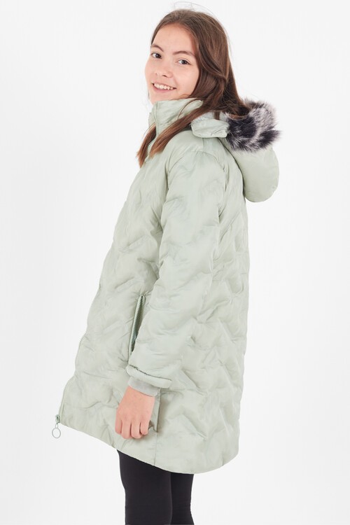 Kız Çocuk Mont Baskılı Kapüşonlu Şişme Mont 14531