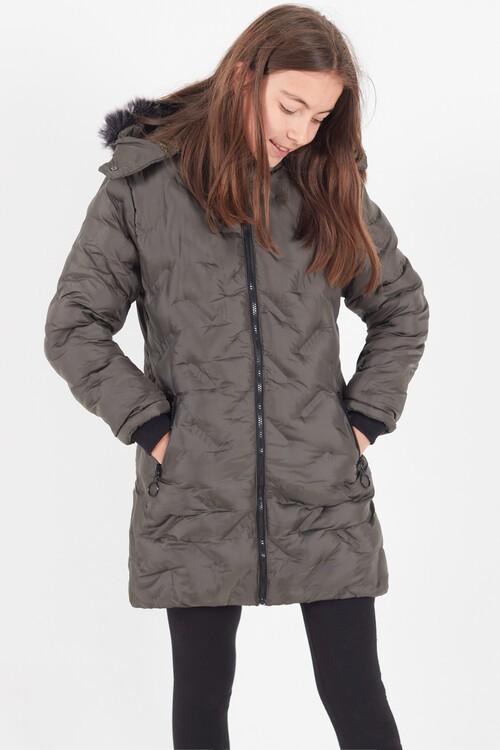 Kız Çocuk Mont Baskılı Kapüşonlu Şişme Mont 14531