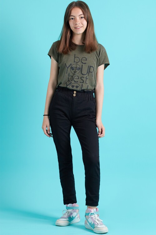 Kız Çocuk Beli Lastikli Keten Pantolon 8-16 Yaş 13805