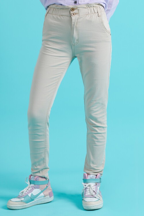 Kız Çocuk Beli Lastikli Keten Pantolon 8-16 Yaş 13805