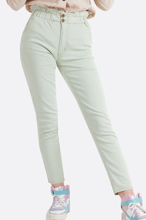 Kız Çocuk Beli Lastikli Keten Pantolon 8-16 Yaş 13805