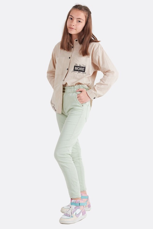 Kız Çocuk Beli Lastikli Keten Pantolon 8-16 Yaş 13805