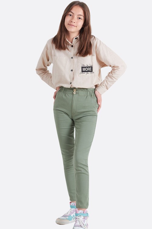 Kız Çocuk Beli Lastikli Keten Pantolon 8-16 Yaş 13805