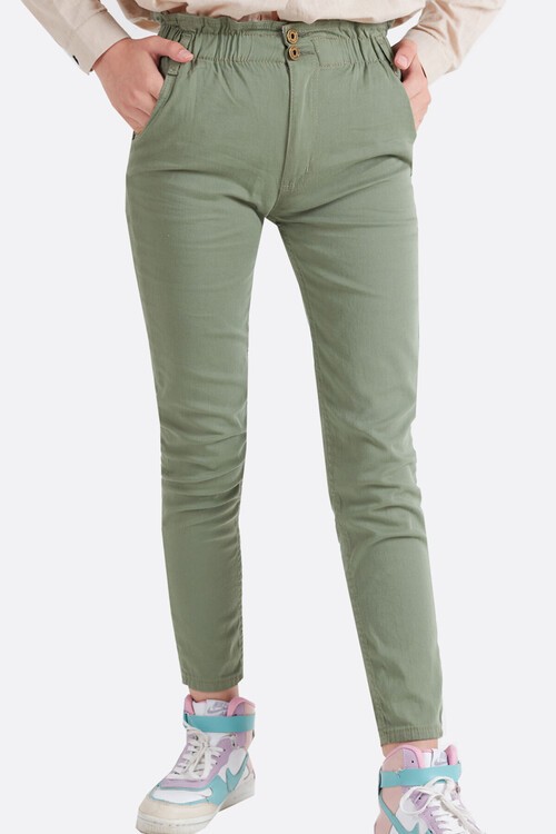 Kız Çocuk Beli Lastikli Keten Pantolon 8-16 Yaş 13805