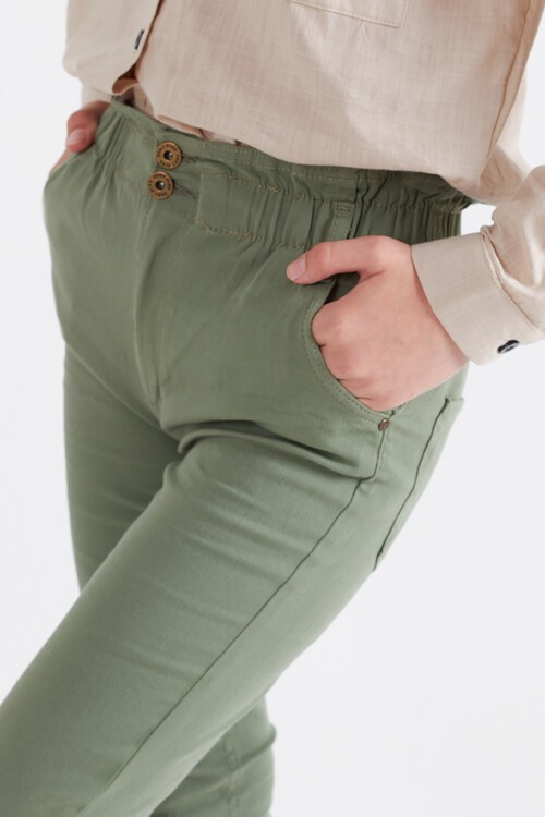 Kız Çocuk Beli Lastikli Keten Pantolon 8-16 Yaş 13805