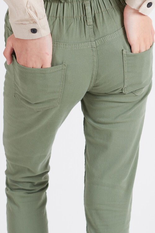 Kız Çocuk Beli Lastikli Keten Pantolon 8-16 Yaş 13805