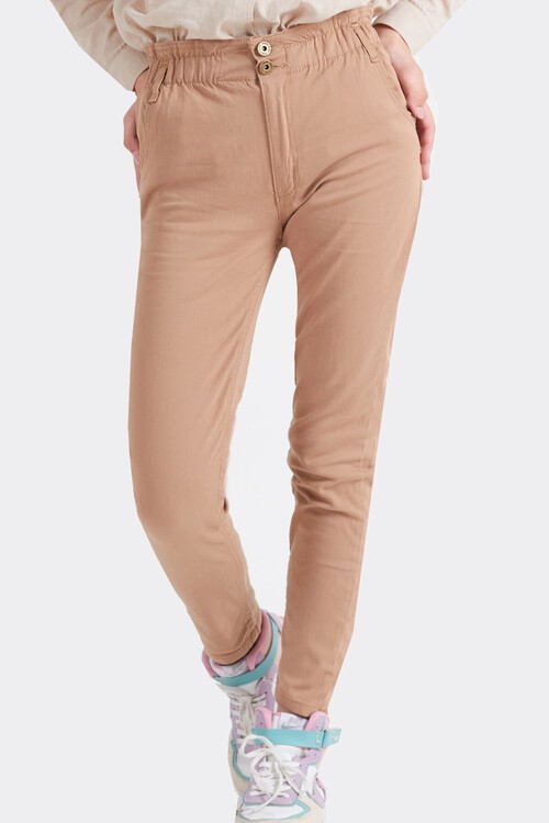 Kız Çocuk Beli Lastikli Keten Pantolon 8-16 Yaş 13805
