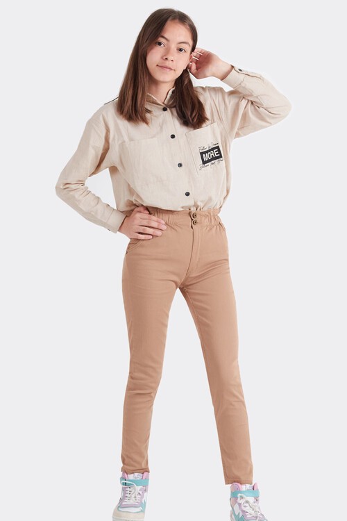 Kız Çocuk Beli Lastikli Keten Pantolon 8-16 Yaş 13805