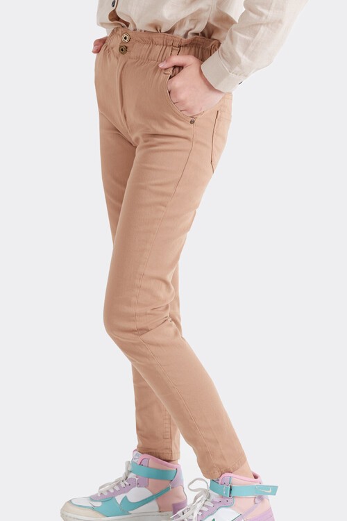 Kız Çocuk Beli Lastikli Keten Pantolon 8-16 Yaş 13805