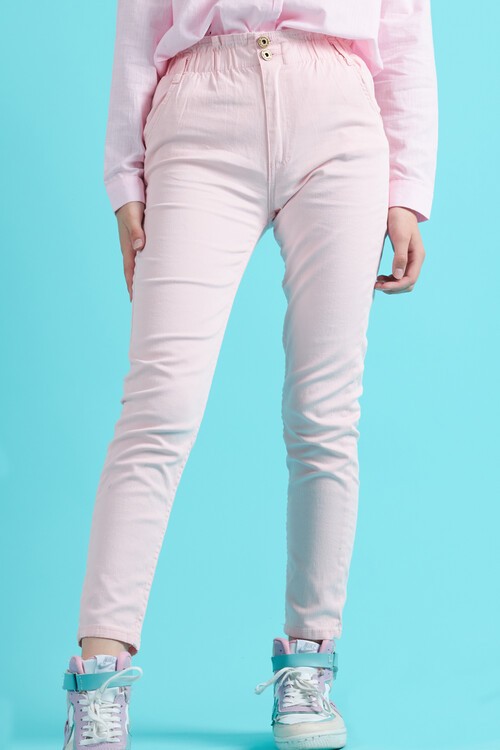 Kız Çocuk Beli Lastikli Keten Pantolon 8-16 Yaş 13805