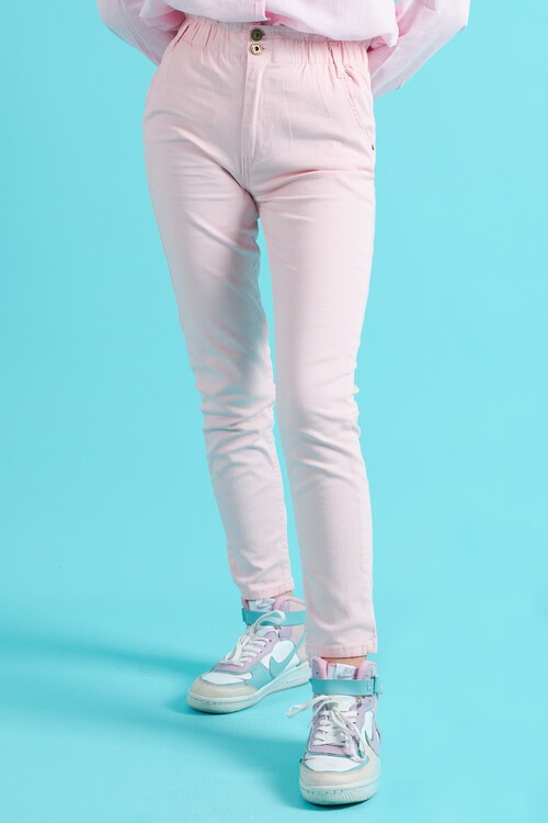 Kız Çocuk Beli Lastikli Keten Pantolon 8-16 Yaş 13805