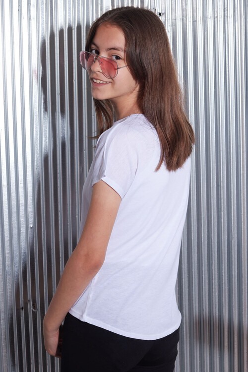 Kız Çocuk Beyaz 8-15 Yaş Love NY Pullu Yazılı T-Shirt 6592