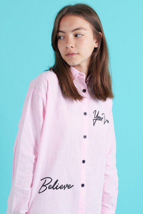 Kız Çocuk Beyaz Arkası Baskılı Gömlek 7-14 Yaş 13917