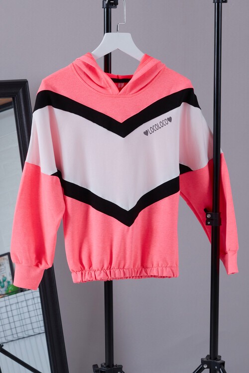 Kız Çocuk Bloklu Kapşonlu Eşofman Takım 14184