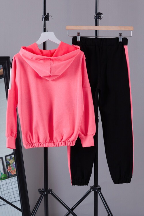 Kız Çocuk Bloklu Kapşonlu Eşofman Takım 14184