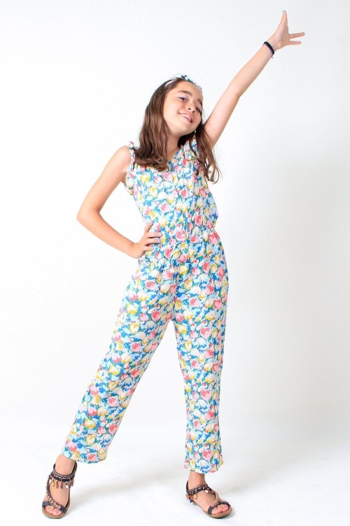 Kız Çocuk Çiçek Desenli Tulum 14564