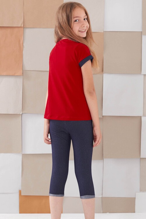 Kız Çocuk Çiçek Nakışlı Kaprili Takım 2-9 Yaş 13938