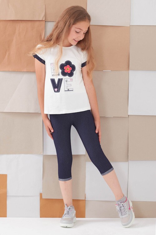 Kız Çocuk Çiçek Nakışlı Kaprili Takım 2-9 Yaş 13938