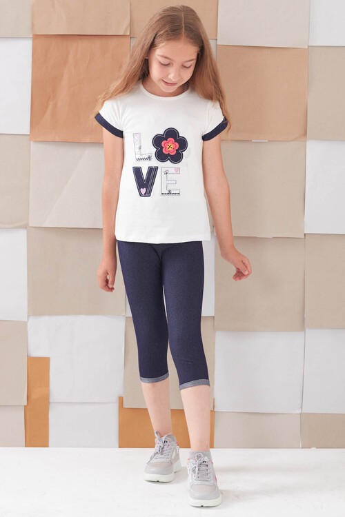 Kız Çocuk Çiçek Nakışlı Kaprili Takım 2-9 Yaş 13938