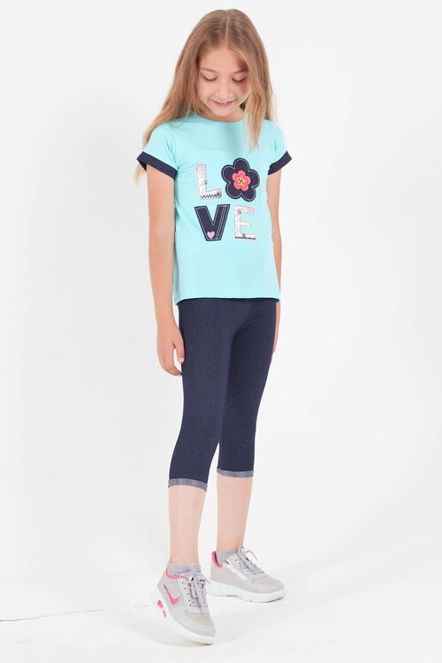 Kız Çocuk Çiçek Nakışlı Kaprili Takım 2-9 Yaş 13938