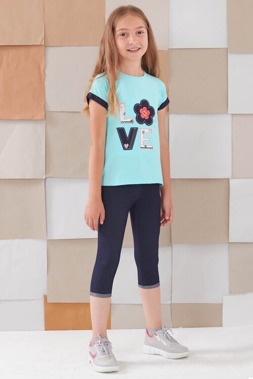 Kız Çocuk Çiçek Nakışlı Kaprili Takım 2-9 Yaş 13938