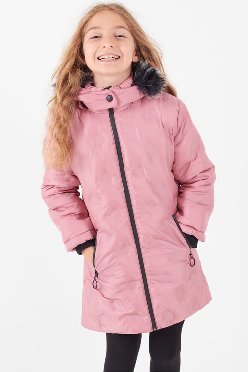 Kız Çocuk Mont Daire Desenli Kapüşonlu Şişme Mont 14575
