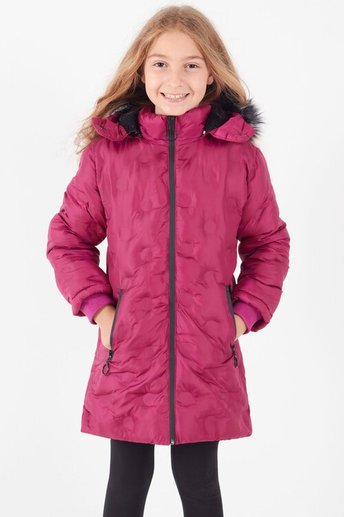 Kız Çocuk Mont Daire Desenli Kapüşonlu Şişme Mont 14575