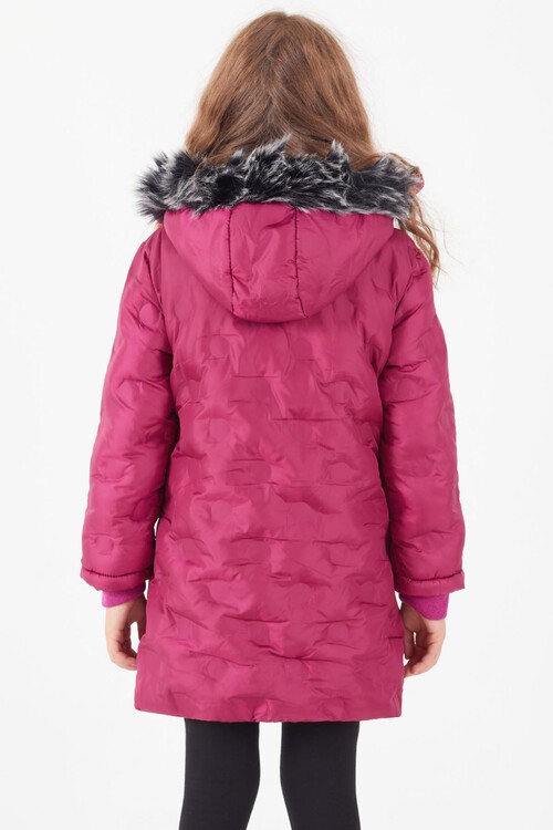 Kız Çocuk Mont Daire Desenli Kapüşonlu Şişme Mont 14575