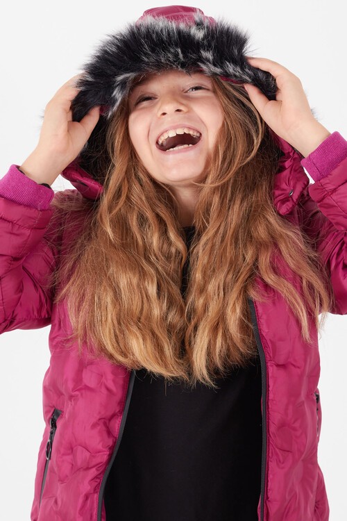 Kız Çocuk Mont Daire Desenli Kapüşonlu Şişme Mont 14575