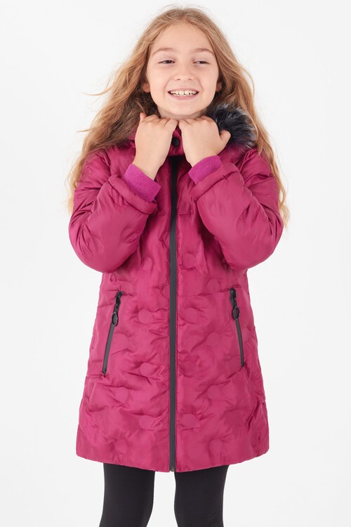 Kız Çocuk Mont Daire Desenli Kapüşonlu Şişme Mont 14575