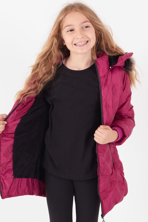 Kız Çocuk Mont Daire Desenli Kapüşonlu Şişme Mont 14575