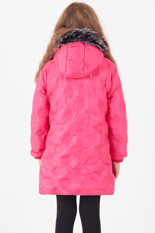 Kız Çocuk Mont Daire Desenli Kapüşonlu Şişme Mont 14575