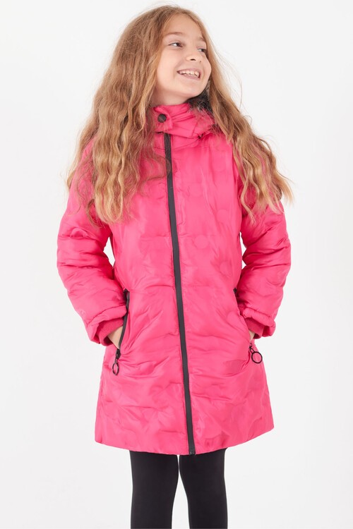 Kız Çocuk Mont Daire Desenli Kapüşonlu Şişme Mont 14575