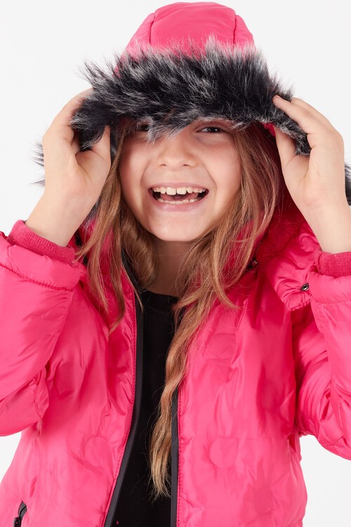 Kız Çocuk Mont Daire Desenli Kapüşonlu Şişme Mont 14575