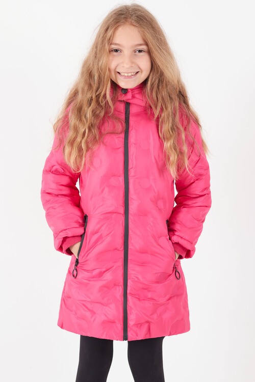 Kız Çocuk Mont Daire Desenli Kapüşonlu Şişme Mont 14575