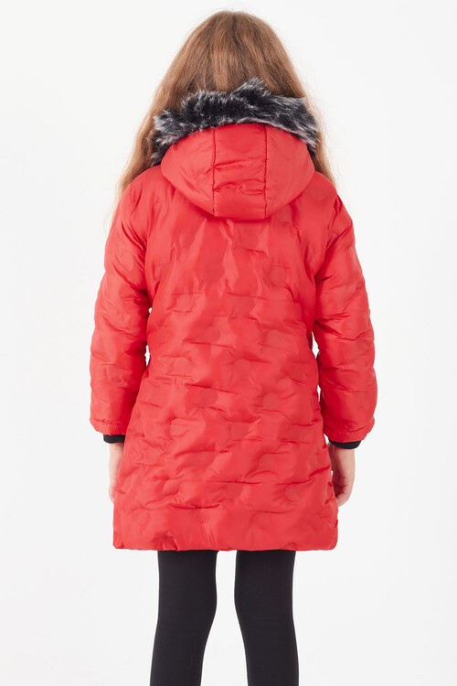 Kız Çocuk Mont Daire Desenli Kapüşonlu Şişme Mont 14575