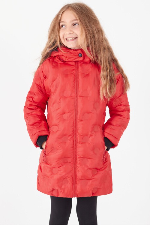 Kız Çocuk Mont Daire Desenli Kapüşonlu Şişme Mont 14575