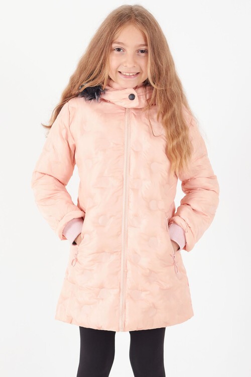 Kız Çocuk Mont Daire Desenli Kapüşonlu Şişme Mont 14575