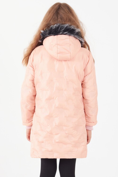 Kız Çocuk Mont Daire Desenli Kapüşonlu Şişme Mont 14575