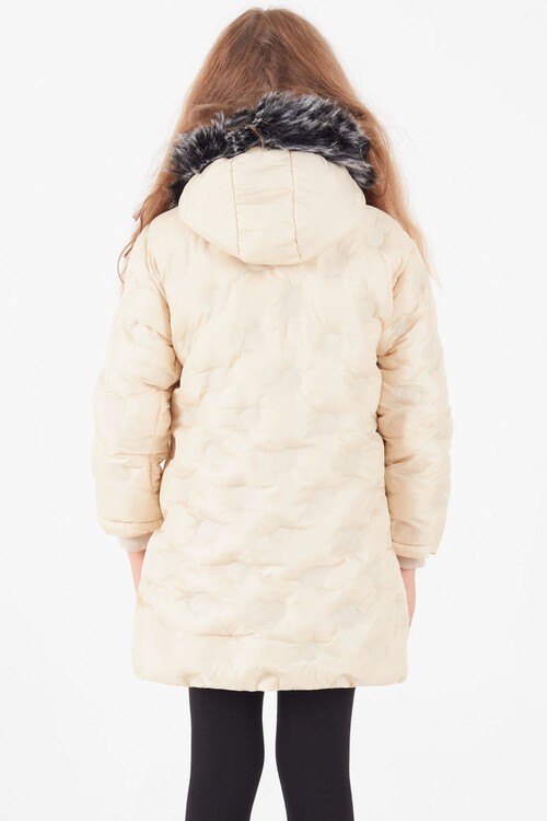 Kız Çocuk Mont Daire Desenli Kapüşonlu Şişme Mont 14575