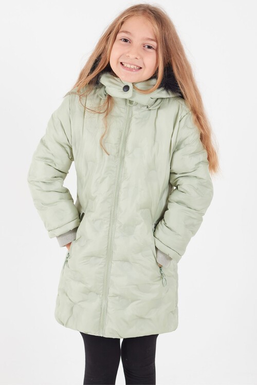 Kız Çocuk Mont Daire Desenli Kapüşonlu Şişme Mont 14575