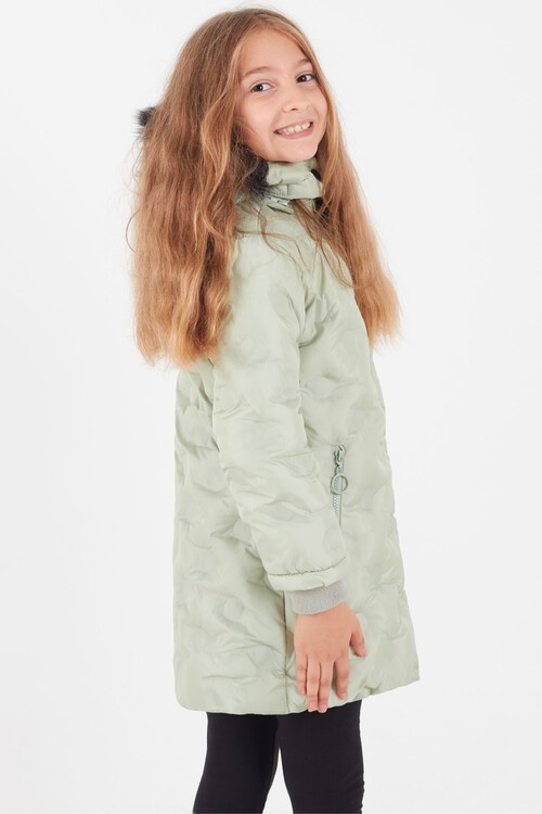 Kız Çocuk Mont Daire Desenli Kapüşonlu Şişme Mont 14575